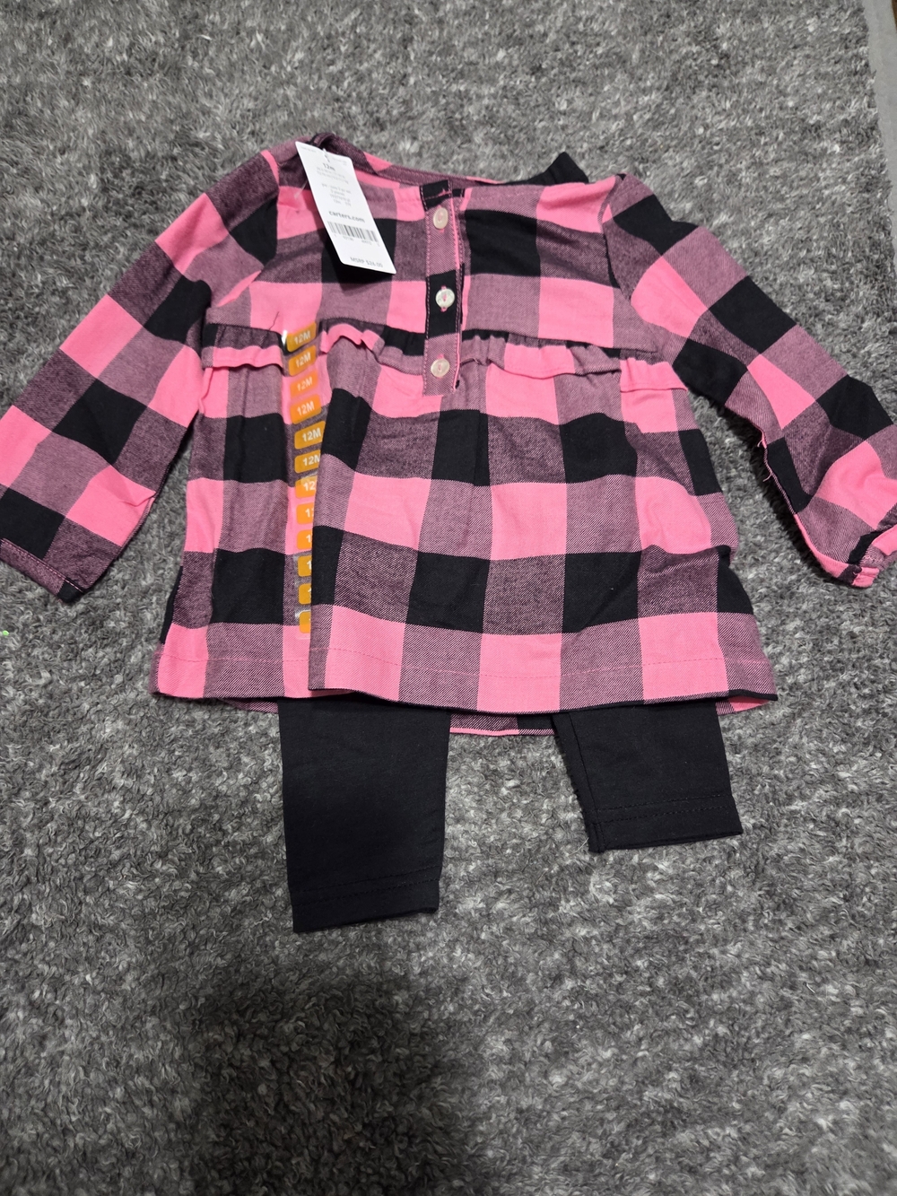 Carter's Pink and Black Buffalo Plaid Top with Black Leggings